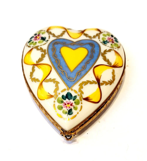 Large Gold Blue Heart w Flowers