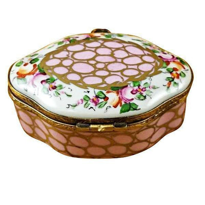 Large Semi Oval Pink/Gold Limoges Box - Limoges Box Boutique