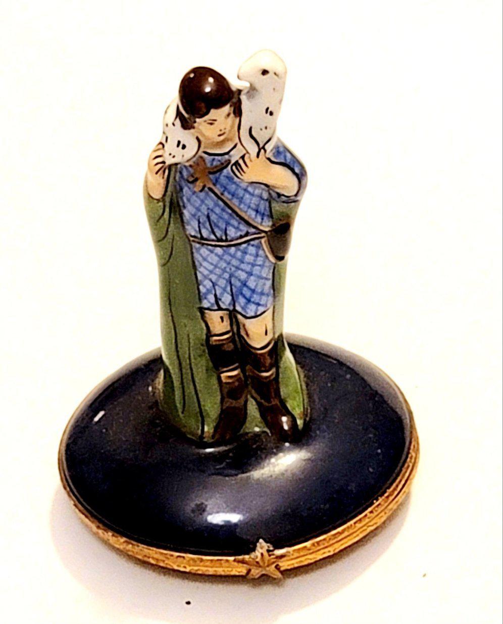 Lg Shepard Boy w Sheep Figurine, Dark Blue
