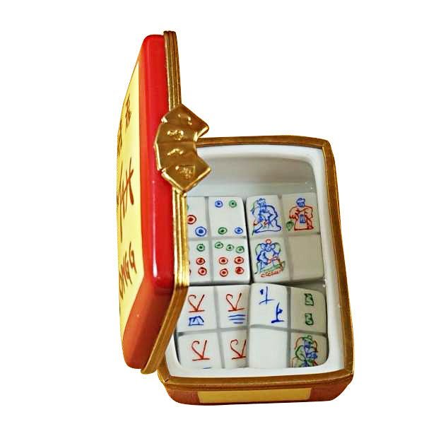 Traditional Chinese mahjong set with beautiful engraved tiles and carrying case 