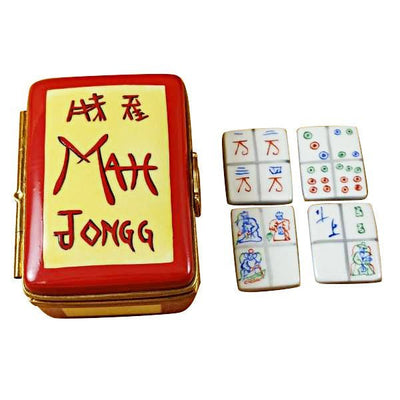 Traditional Chinese mahjong set with beautiful engraved tiles and carrying case
