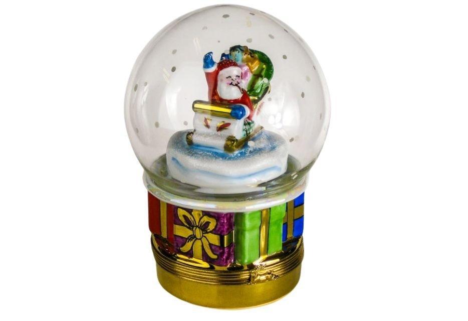 Musical Snow Globe Santa Artoria Limoges Box Figurine - Limoges Box Boutique