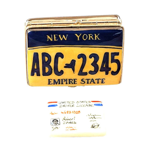 New York License Plate with Driver's License Limoges Box - Limoges Box Boutique