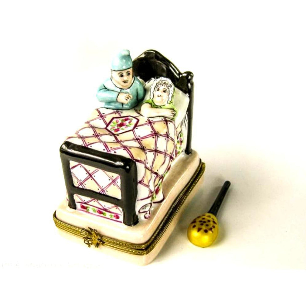 Older Couple in Bed Warm and Cozy Warmer Trinket Limoges Box Figurine - Limoges Box Boutique