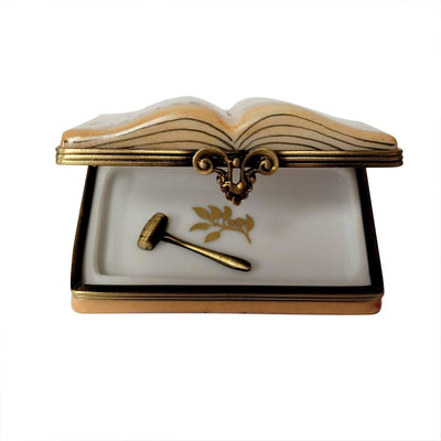 Open Law Book with Removable Brass Gavel Limoges Box - Limoges Box Boutique