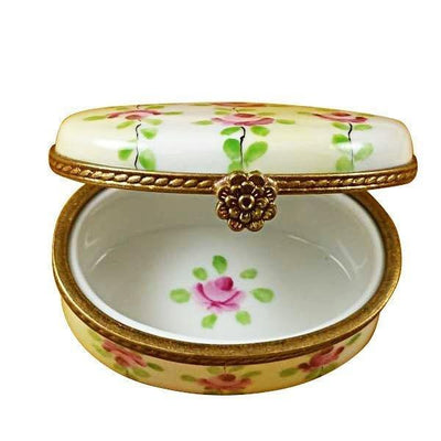 Oval White/Beige Striped Limoges Box - Limoges Box Boutique