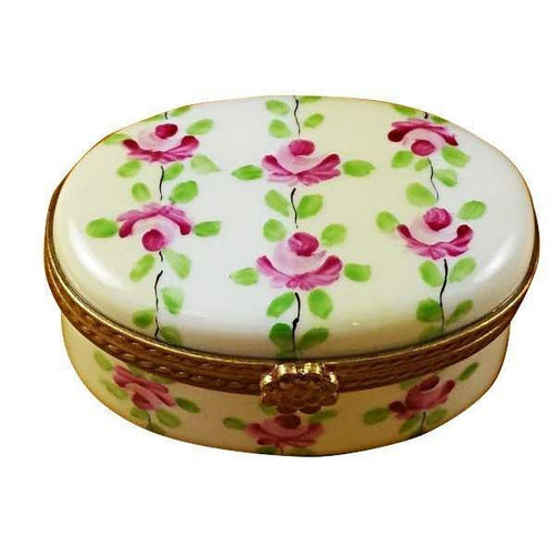 Oval White/Beige Striped Limoges Box - Limoges Box Boutique