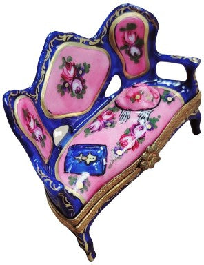 Blue French Love Seat Limoges Box Porcelain Figurine-furniture home LIMOGES BOXES women mother-CH8C214