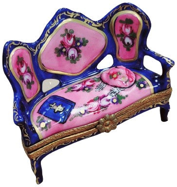 Blue French Love Seat Limoges Box Porcelain Figurine-furniture home LIMOGES BOXES women mother-CH8C214