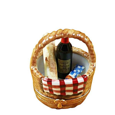 Picnic Basket with Wine, Bread, Cheese & Napkin