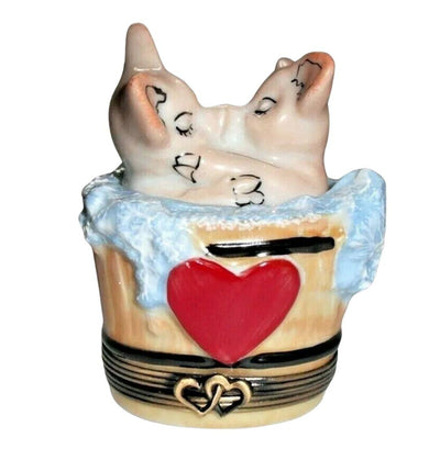 Pigs Kissing in Heart Tub in Love Limoges Trinket Box - Limoges Box Boutique