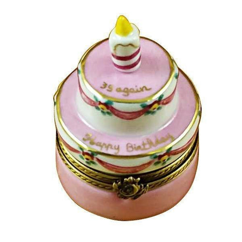 Pink Birthday Cake with Candle - 39 AGAIN Limoges Box - Limoges Box Boutique