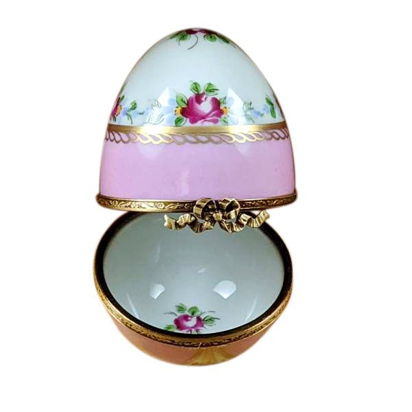 Hand-painted Egg with Pink Blossoms and Green Leaves