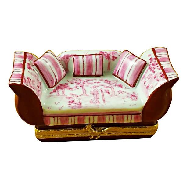 Pink Toile Sofa with Pillows