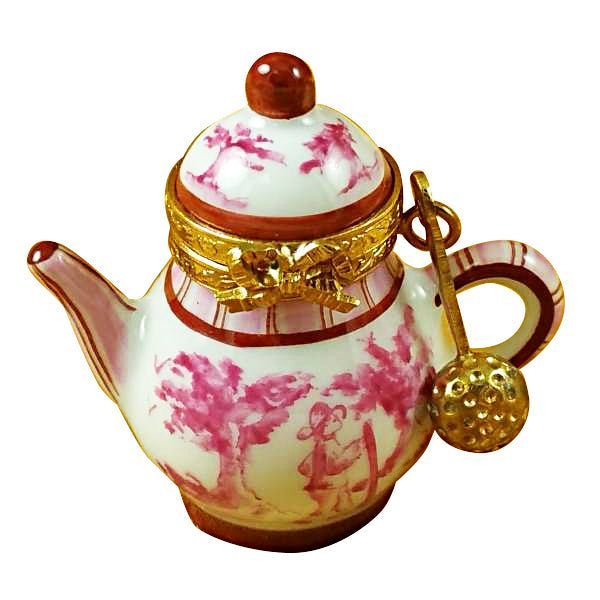 Pink Toile Teapot with delicate floral patterns and elegant curved handle
