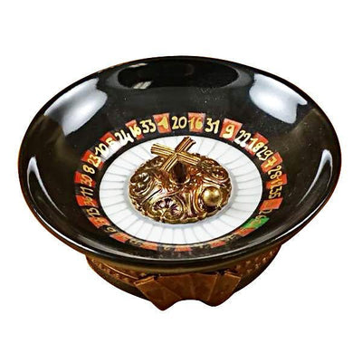 Roulette wheel with black and red numbered slots