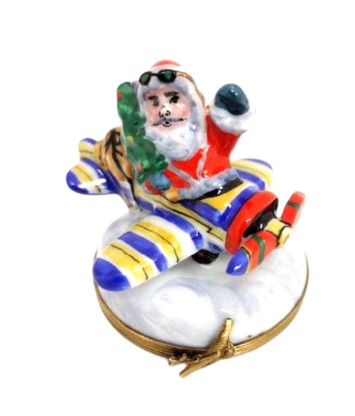 Santa on Airplane Very Detailed Limoges Box Figurine - Limoges Box Boutique