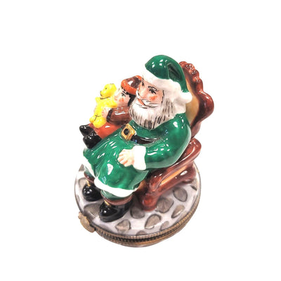 Santa with Child on Lap w Green Coat Limoges Box Figurine - Limoges Box Boutique