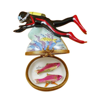 Colorful scuba diver figure with two interchangeable fish companions