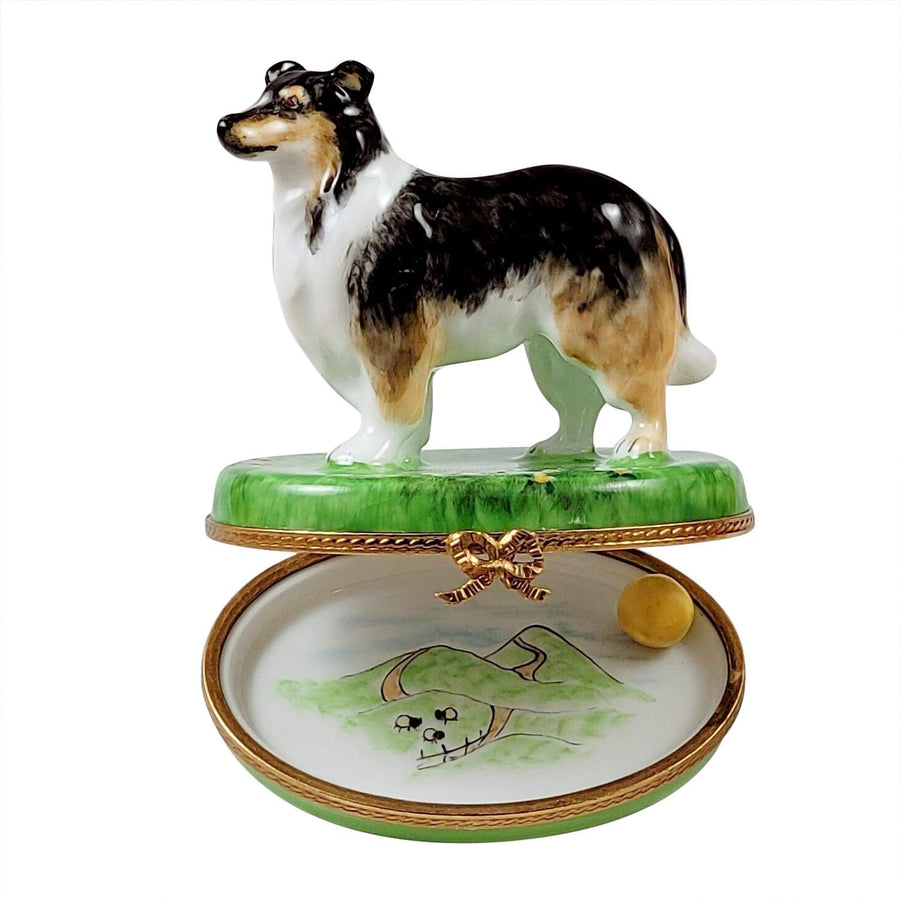 Sheltie with Removable Ball Limoges Box - Limoges Box Boutique