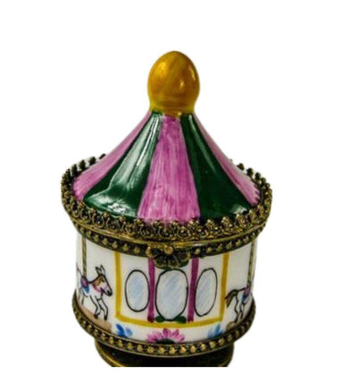 Small Merry Go Round Horses Carnival Carousel Porcelain Limoges Trinket Box - Limoges Box Boutique