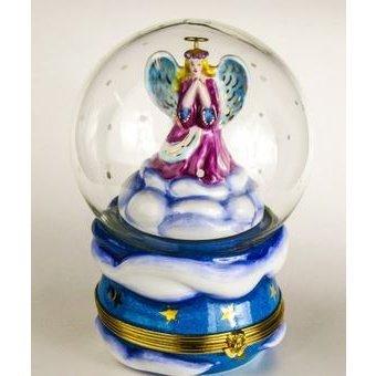 Snow Globe Christmas Angel Music Box Limoges Box Figurine - Limoges Box Boutique