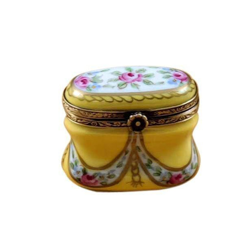Tall Yellow Oval with Flowers Porcelain Limoges Trinket Box - Limoges Box Boutique