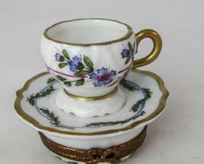 Tea Cup w Purple Flowers Limoges Box Figurine - Limoges Box Boutique