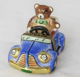 Teddy Bear in Car Porcelain Limoges Trinket Box - Limoges Box Boutique