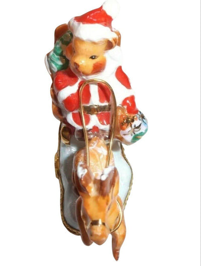 Santa Teddy Bear Sleigh Reindeer Figurine