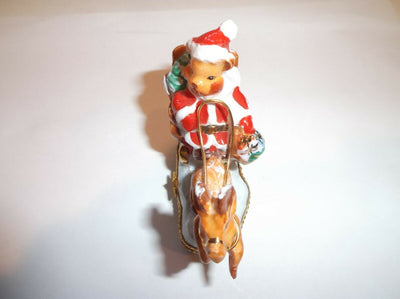 Santa Teddy Bear Sleigh Reindeer Figurine