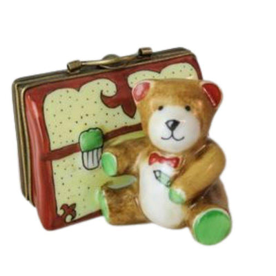 Teddy Bear w Suitcase Porcelain Limoges Trinket Box - Limoges Box Boutique