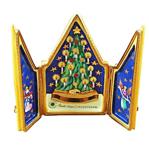 Triptych Christmas Tree with three panels and festive decorations 