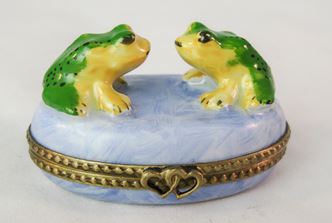Two cute green frogs sitting on a lily pad, representing fast shipping