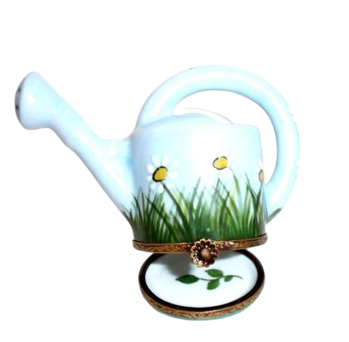 Decorative watering can featuring cheerful daisy design
