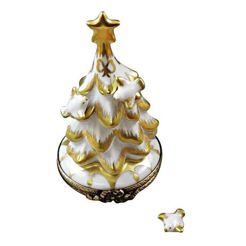 White and Gold Christmas Tree with Removable Dove