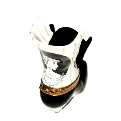 White Black Striped Victorian Boot Limoges Box Figurine - Limoges Box Boutique