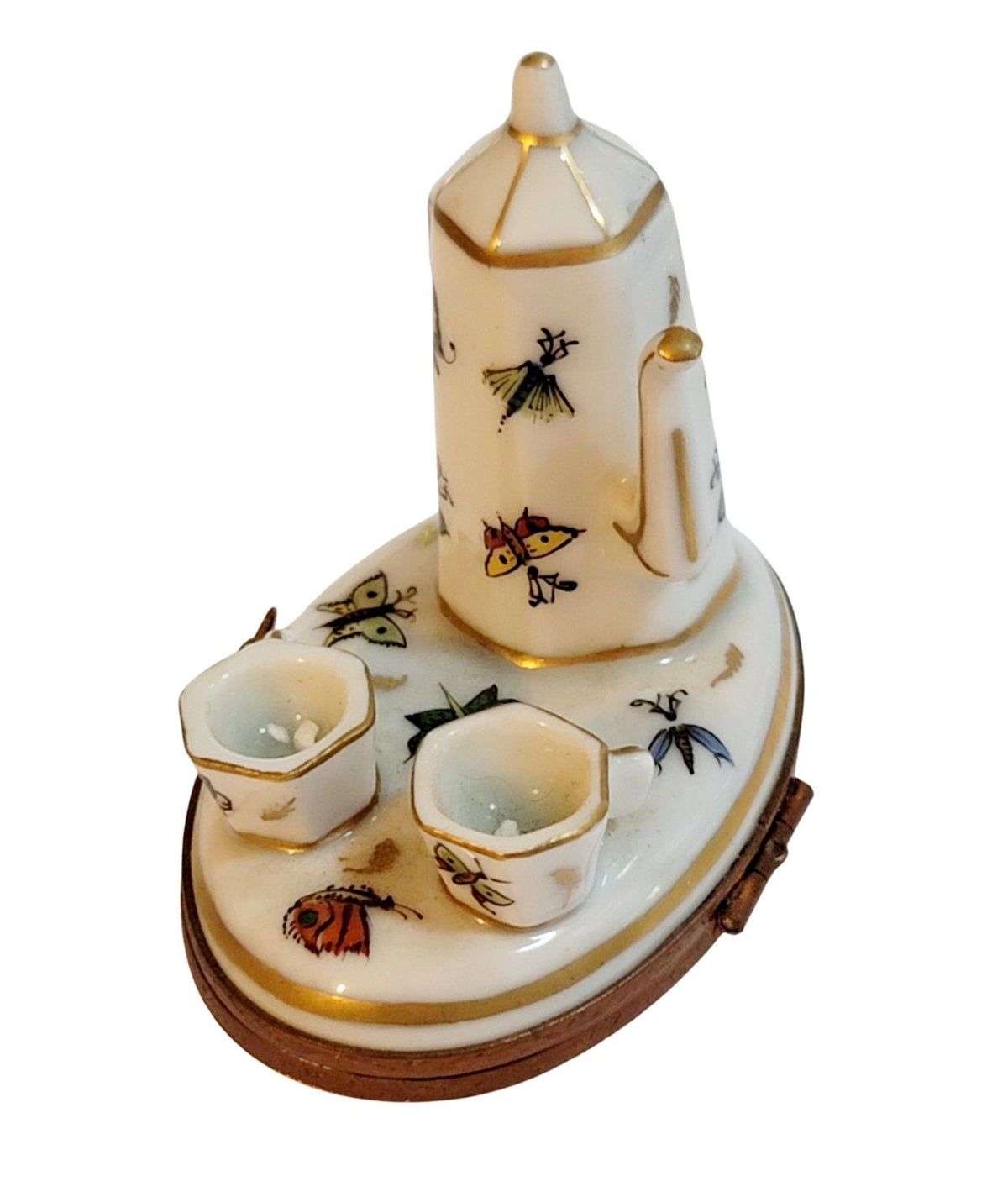 Butterflies White Tea Pot Set w Cups Butterfly
