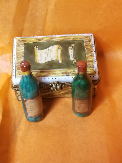 Collectible wine crate with two rare and vintage bottles