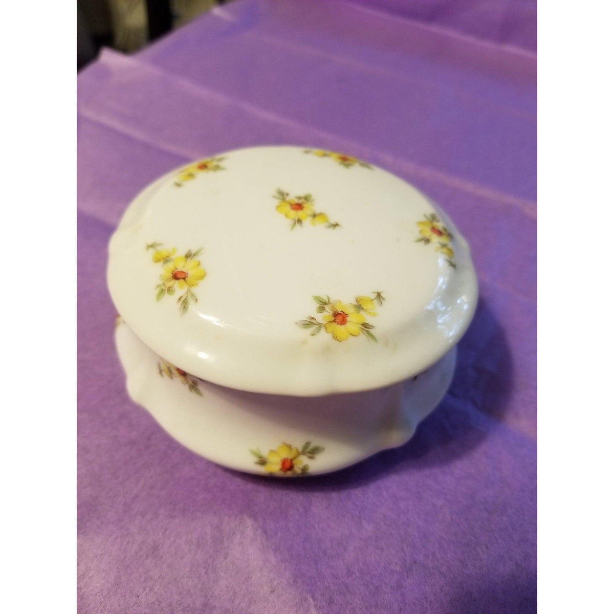 Yellow Flowers Trinket Box- unHinged - 3" round Limoges Box Figurine - Limoges Box Boutique